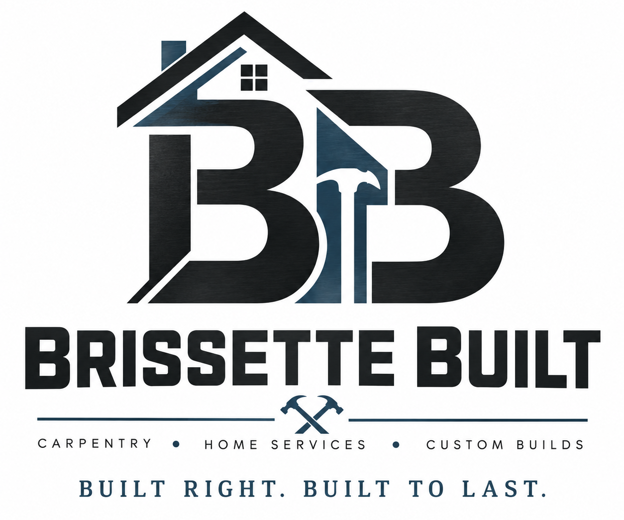 Brissette Built logo. Carpentry, home services, custom builds. Built right. Built to last.