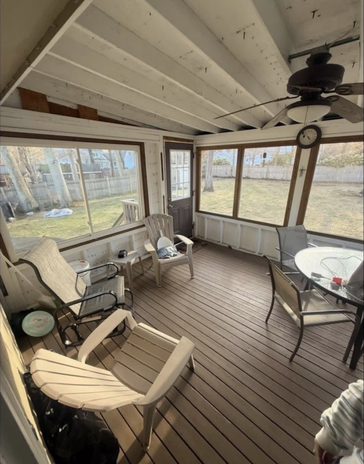 Screened porch before wall paneling and trim work